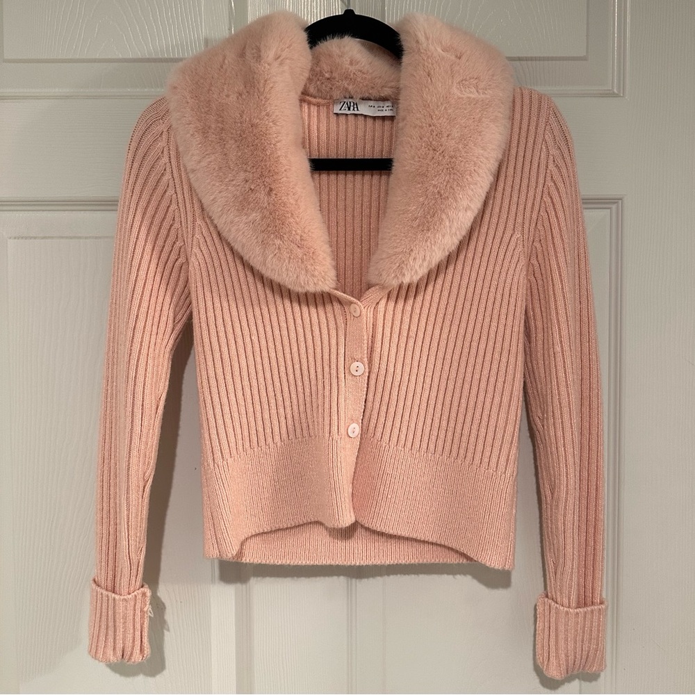 Zara Pink Cardigan with Detachable Collar - Size: Medium